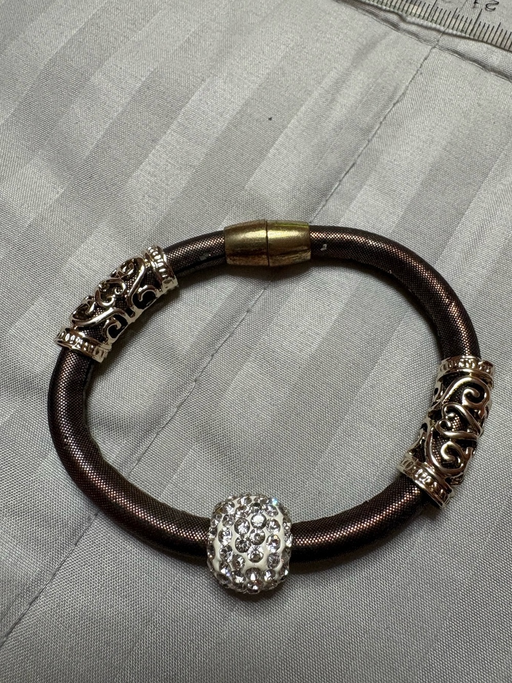 Brown Mesh Bracelet with Rhinestone Accent